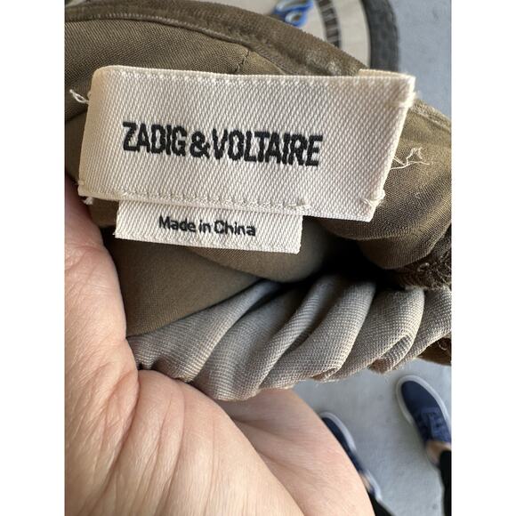 Zadig & Voltaire Joslin Velvet Midi Skirt Brown Green High Low Lace Trim Sz 36/S - Picture 14 of 16